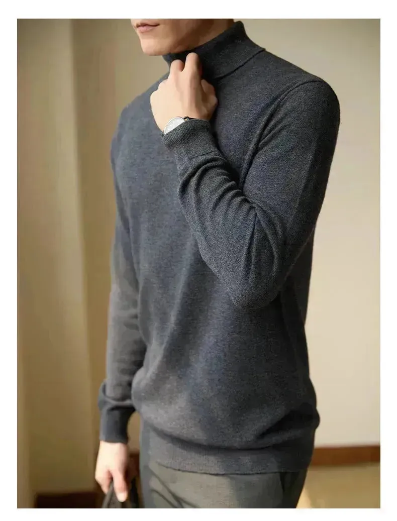 Pure Wool Thermal Slim Fit Turtleneck Sweater for Men