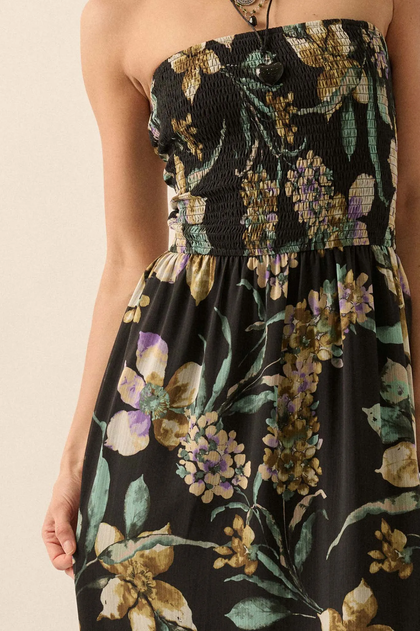 Radiant Garden Floral Chiffon Strapless Maxi Dress