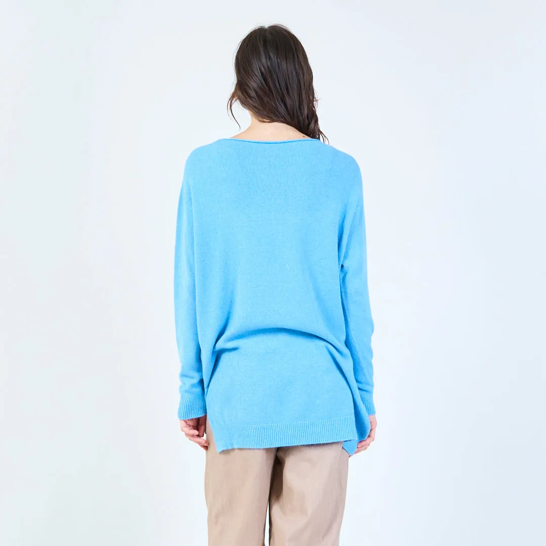 Relaxed fit asymmetrical knit sweater wholesale