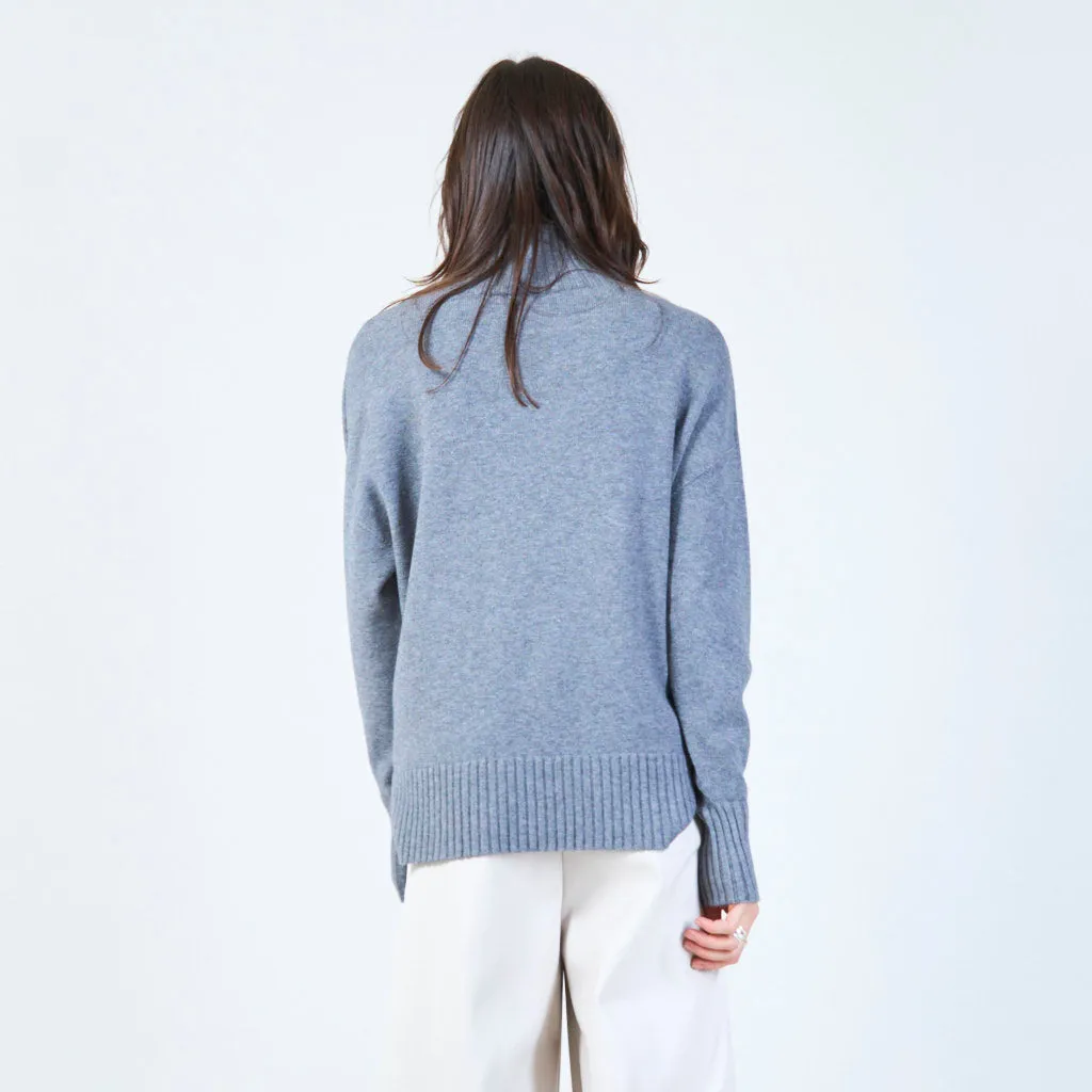 Ribbed turtleneck relaxed sweater wholesale