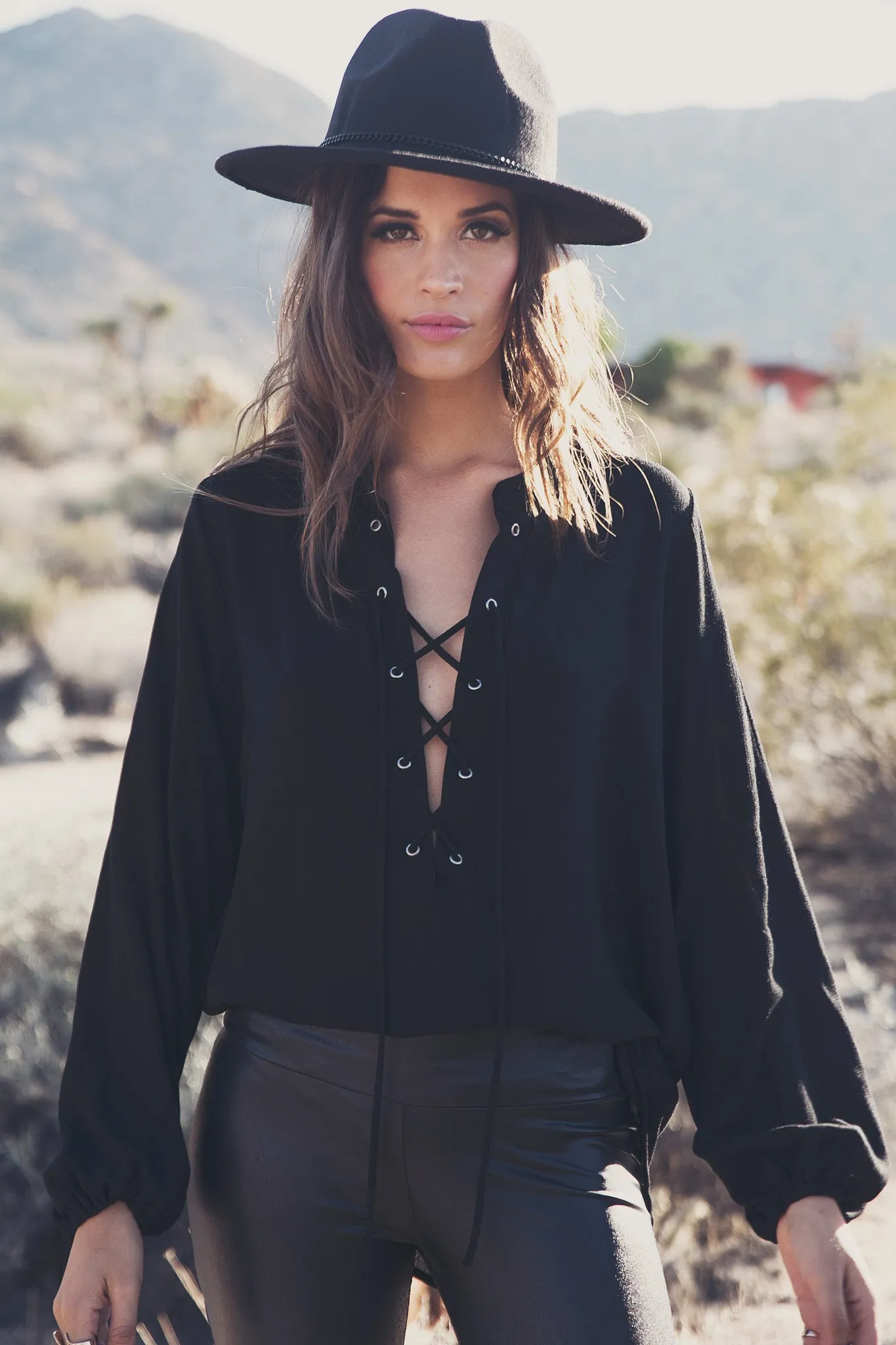 Sabrine Lace-Up Blouse - Black