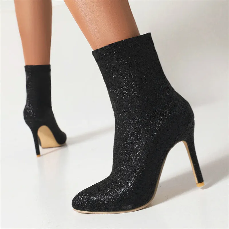 Sexy stiletto heels sock booties bling ankle boots for Christmas