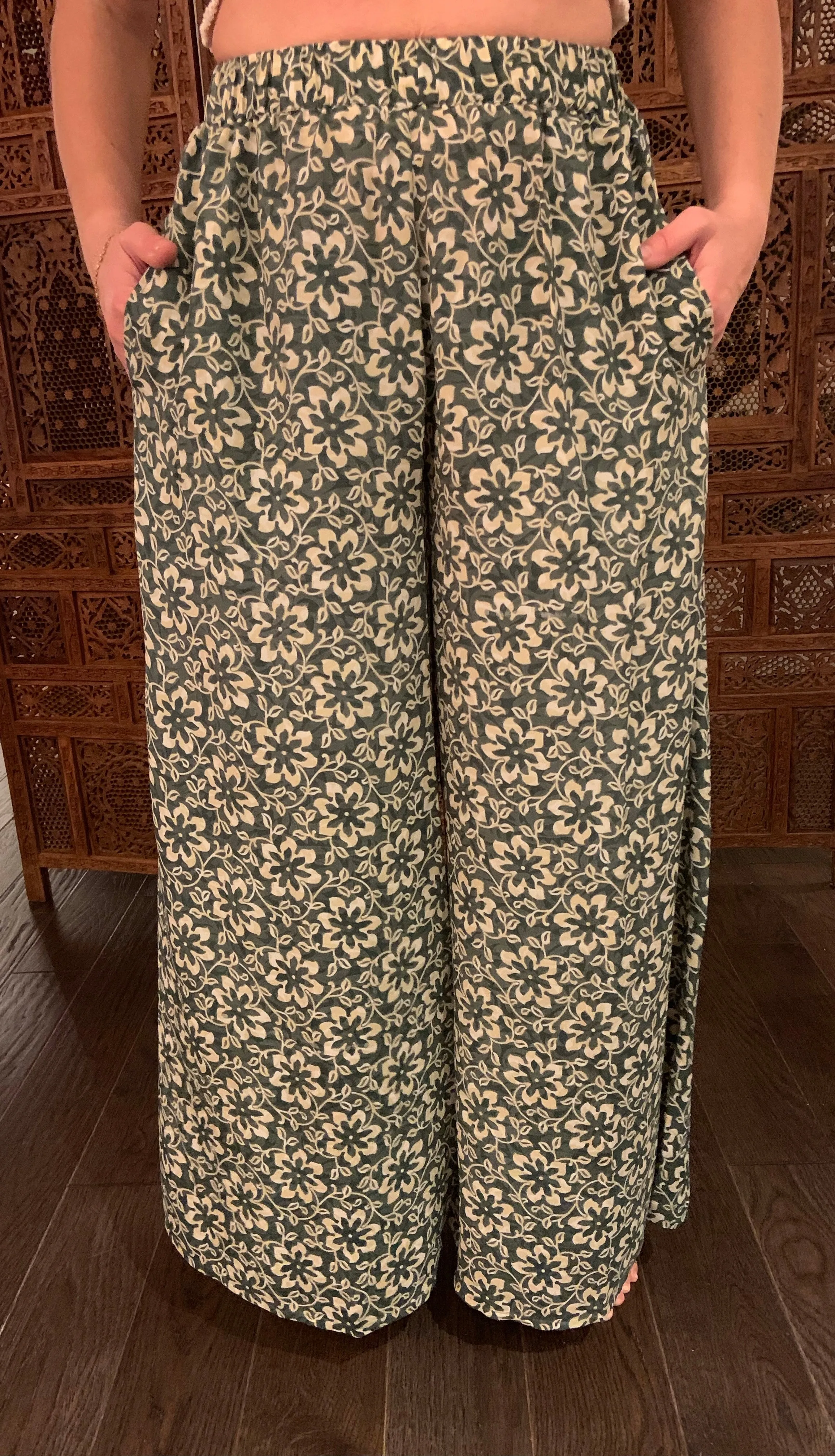 Silk Wide Leg Pant - Moss