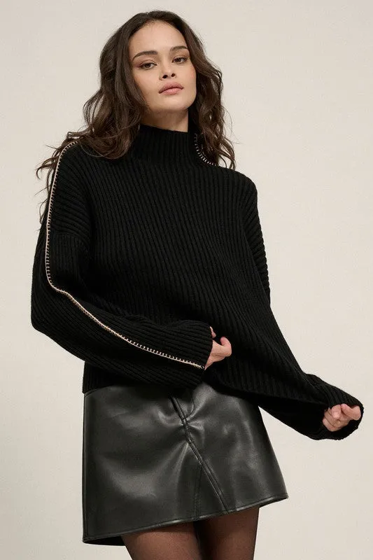 Sleek Silhouette High Neck Knit Sweater - Black