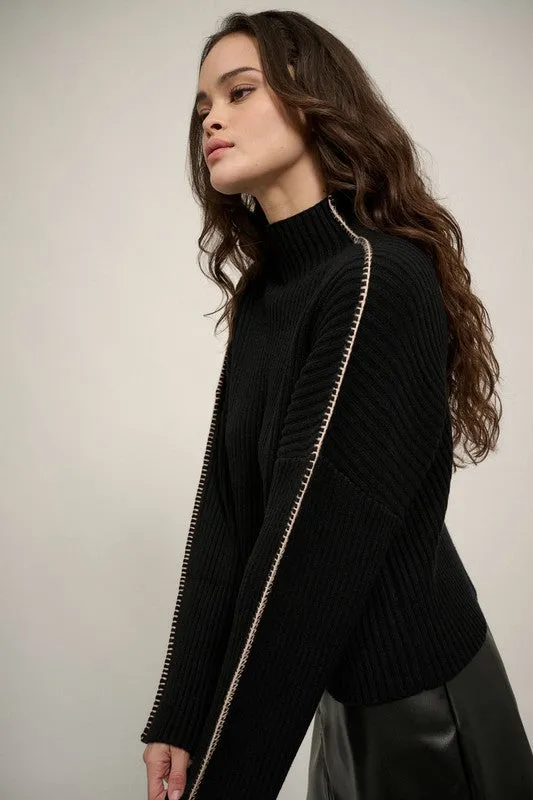 Sleek Silhouette High Neck Knit Sweater - Black