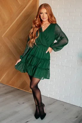 Starlit Glow V-Neck Tiered Dress in Hunter Green