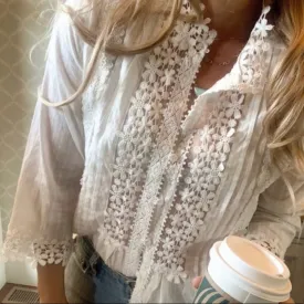 Stellan White Lace Mock Neck Blouse