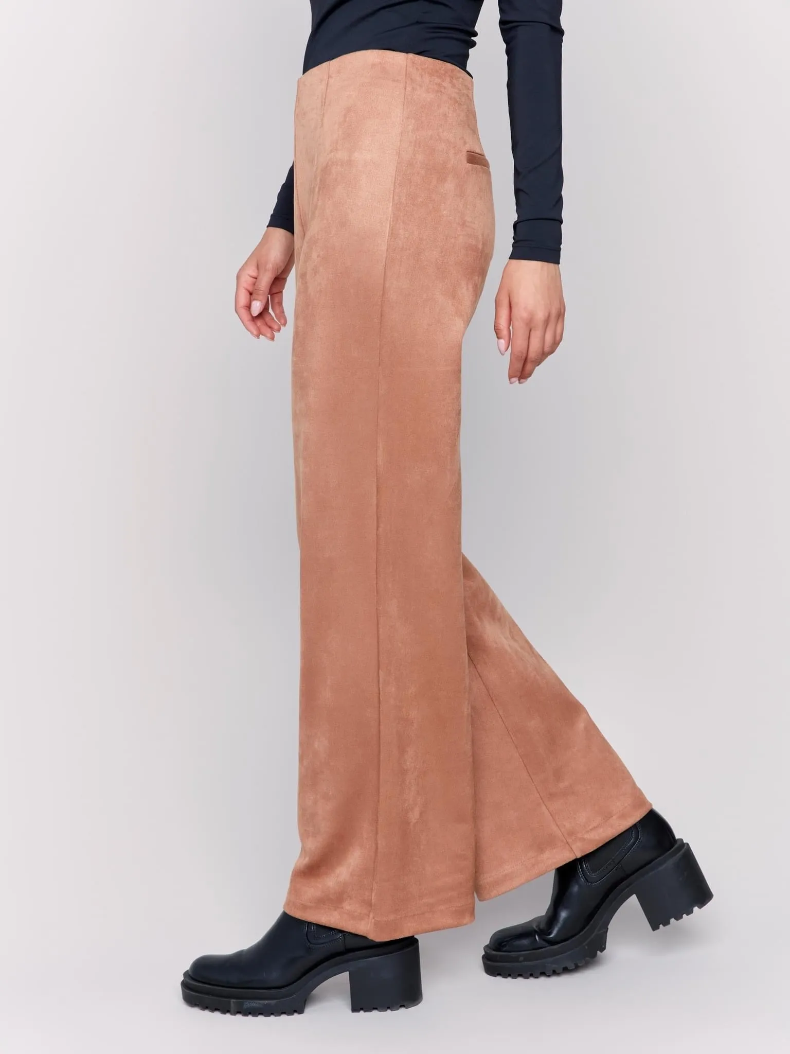 Suede Pull On Wide Leg Pant