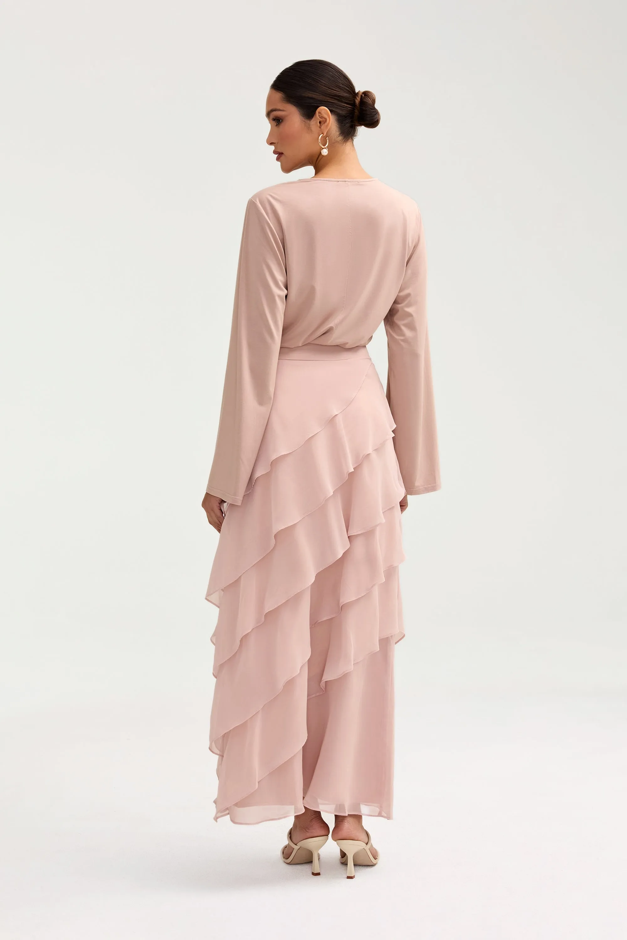 Tasnima Tiered Chiffon Maxi Skirt - Jasmine Pink