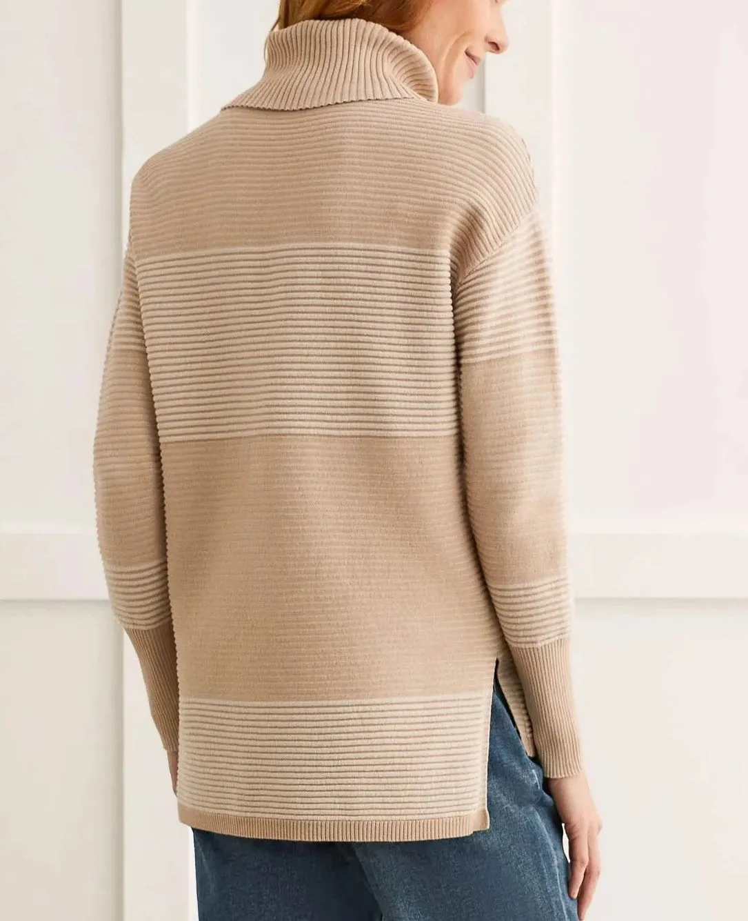 Two-Tone Ottoman Turtleneck Tunic Sweater