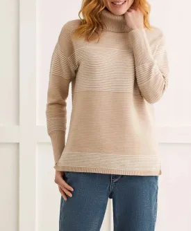 Two-Tone Ottoman Turtleneck Tunic Sweater