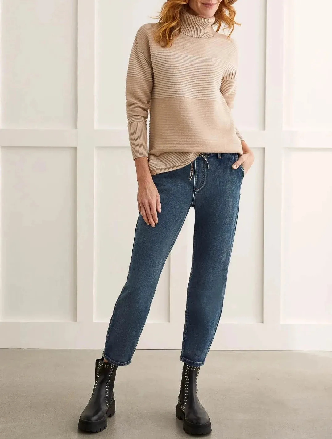 Two-Tone Ottoman Turtleneck Tunic Sweater