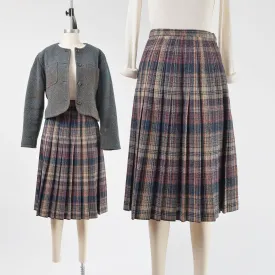 Vintage 70s Plaid Pleated Wool Skirt Preppy Academia Midi Skirt size Small