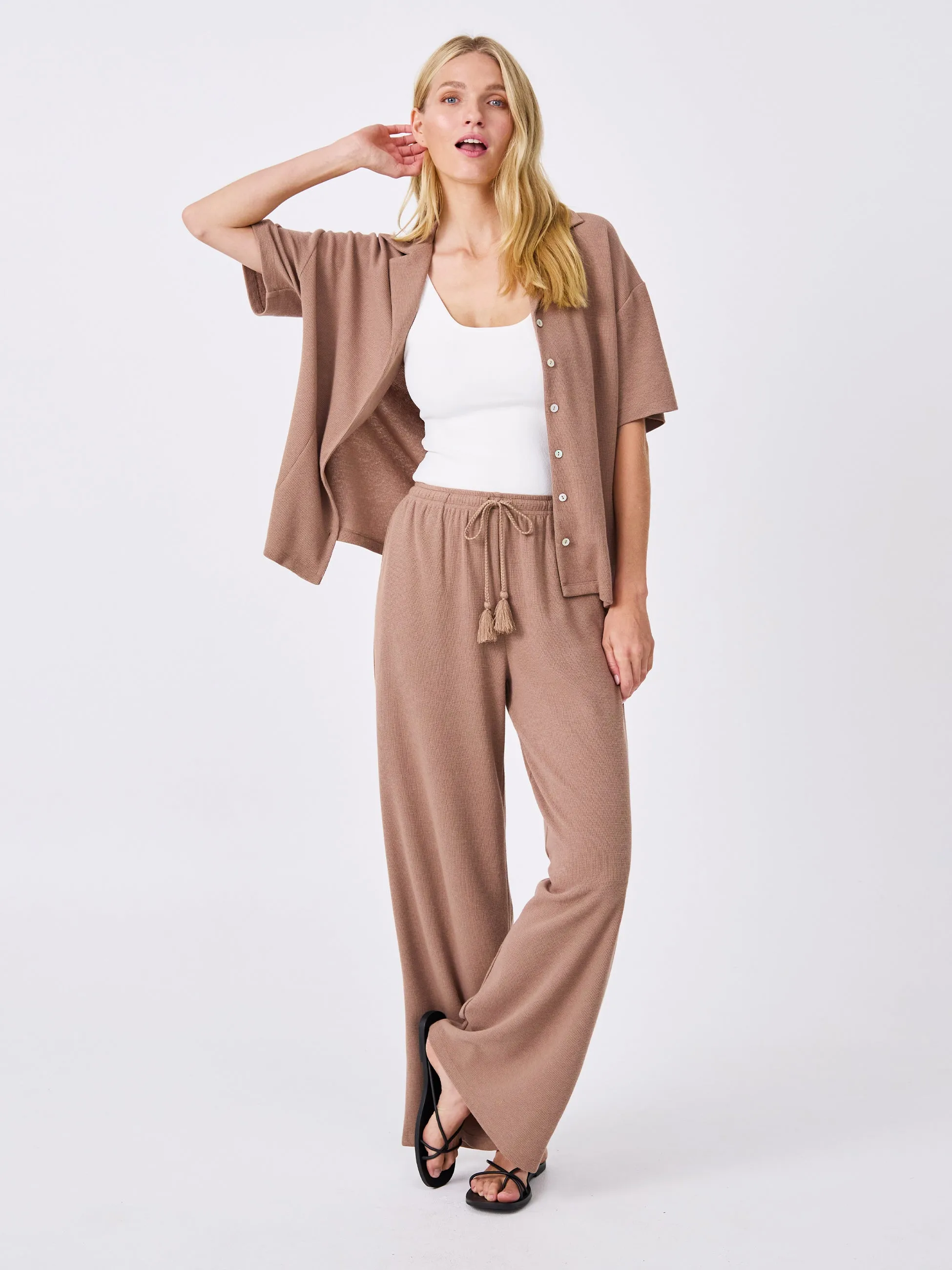 Waffle Wide Leg Pant - Mocha