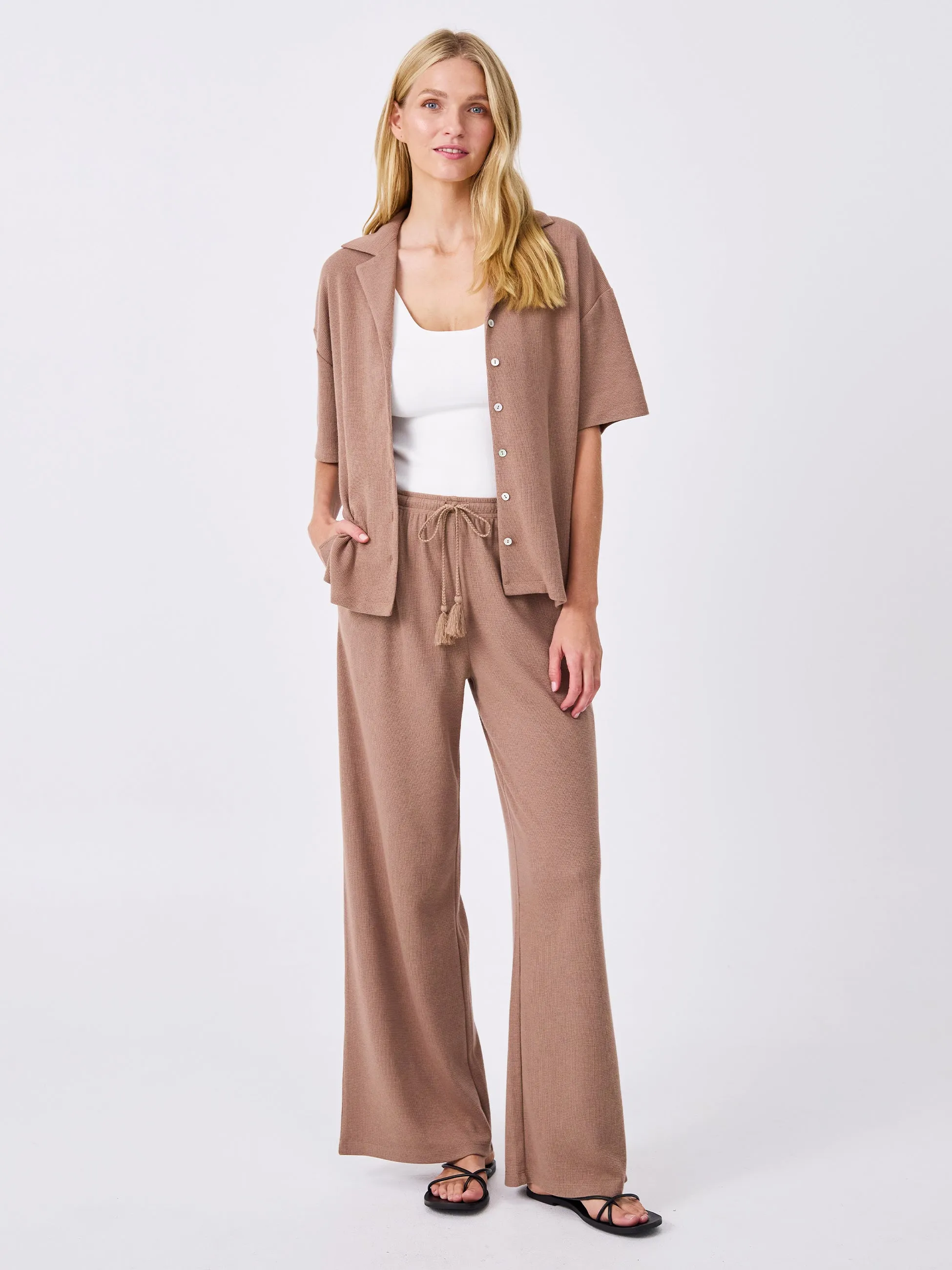 Waffle Wide Leg Pant - Mocha