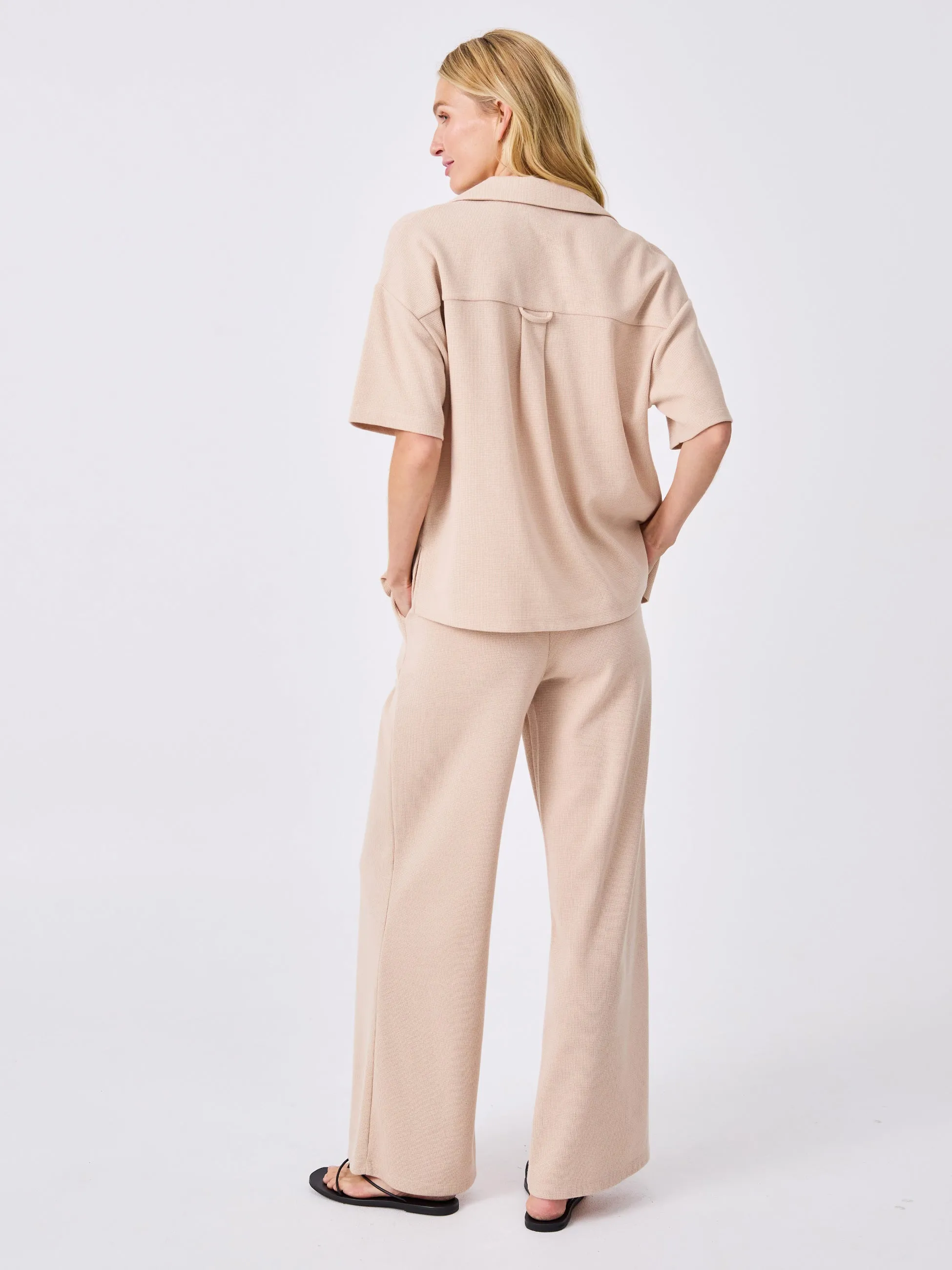 Waffle Wide Leg Pant - Sand