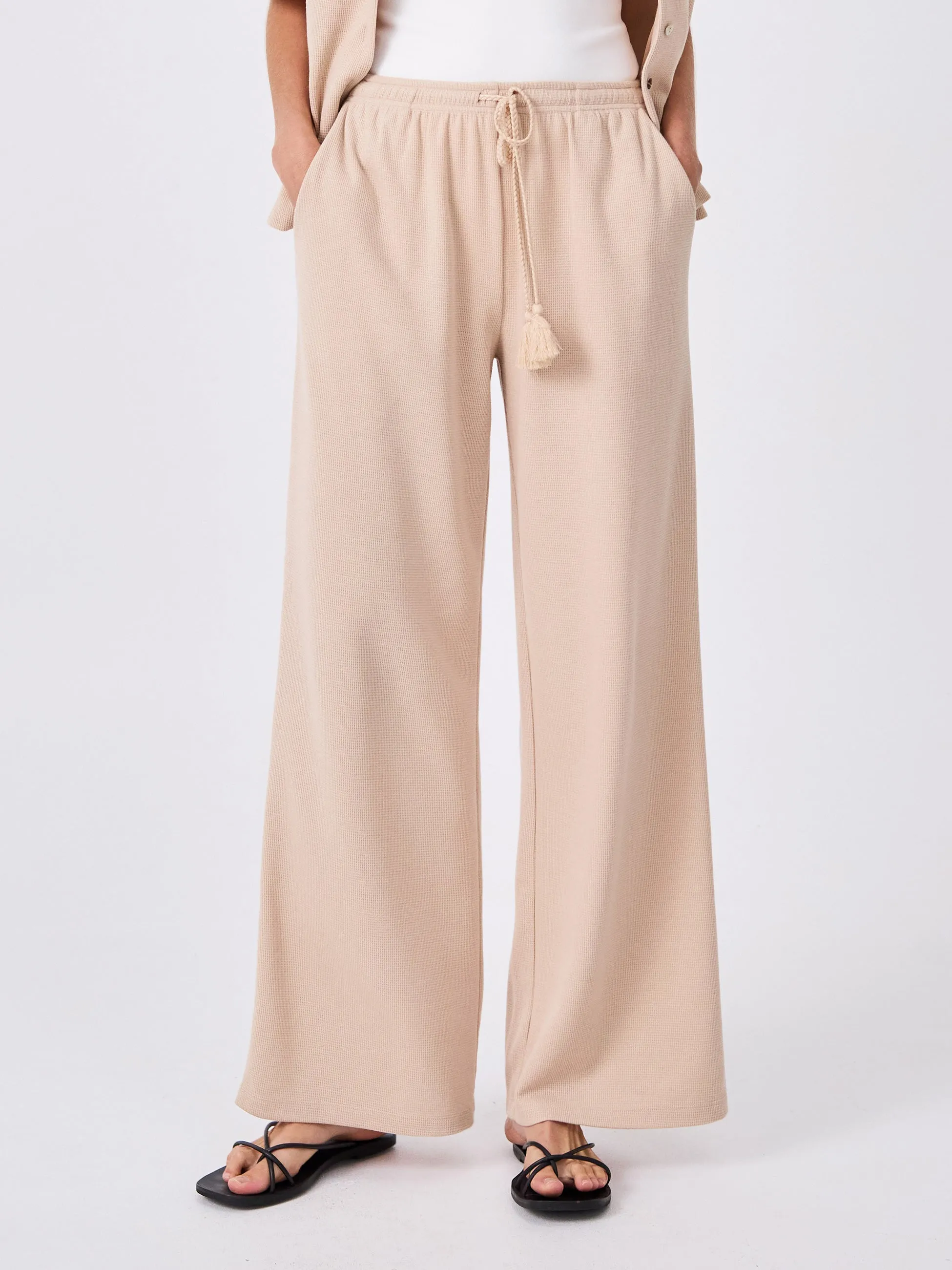 Waffle Wide Leg Pant - Sand