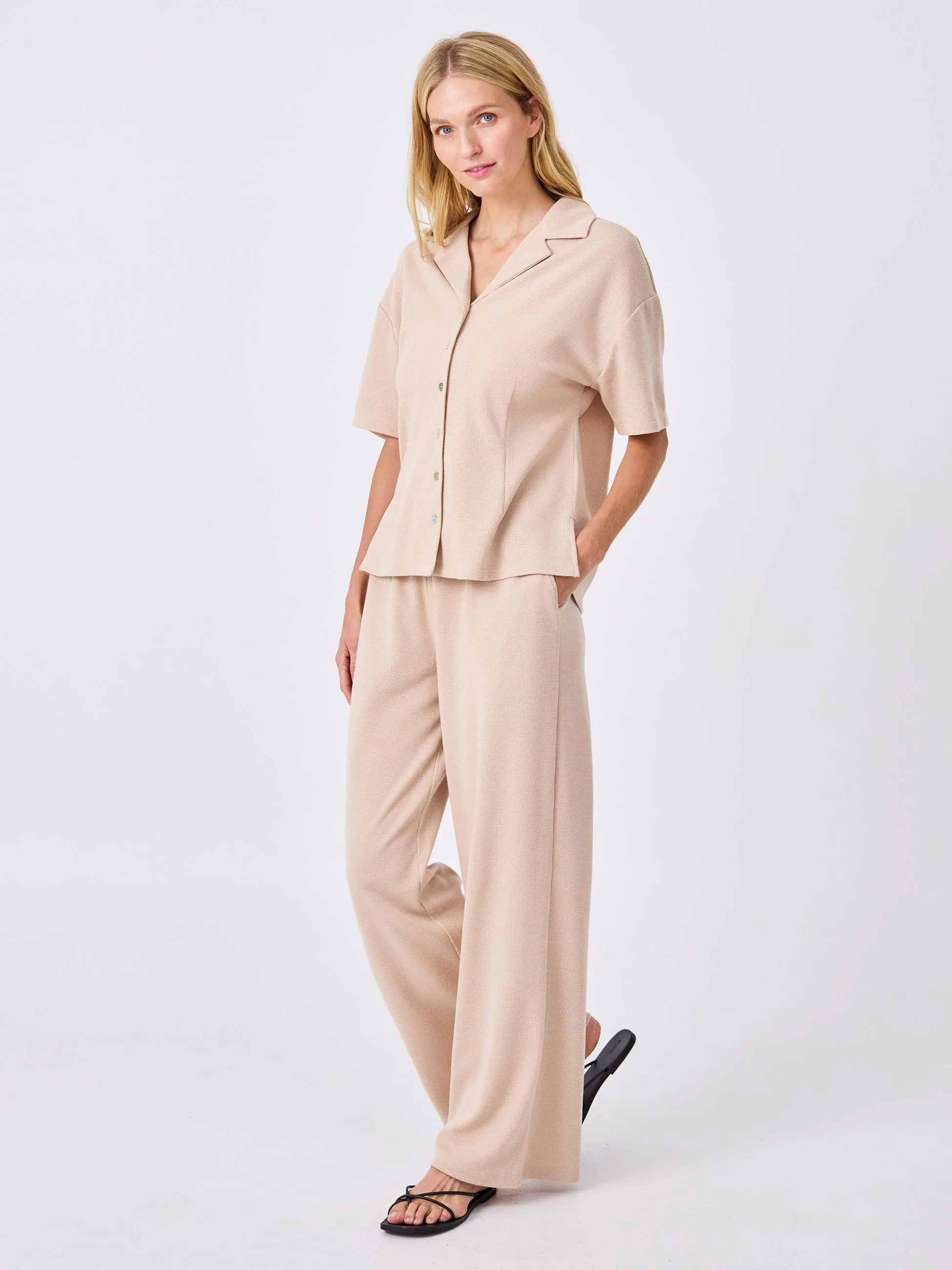 Waffle Wide Leg Pant - Sand