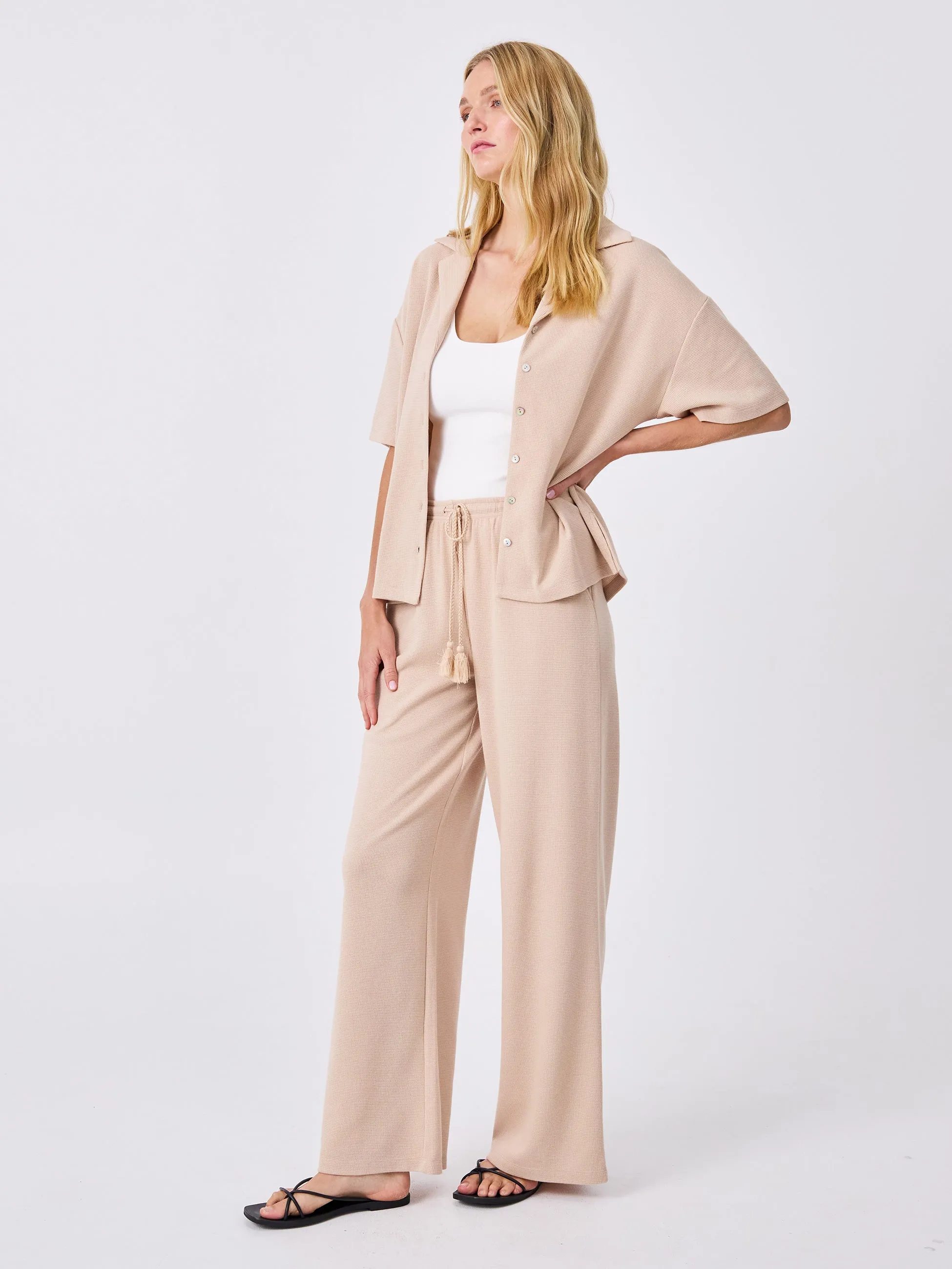 Waffle Wide Leg Pant - Sand