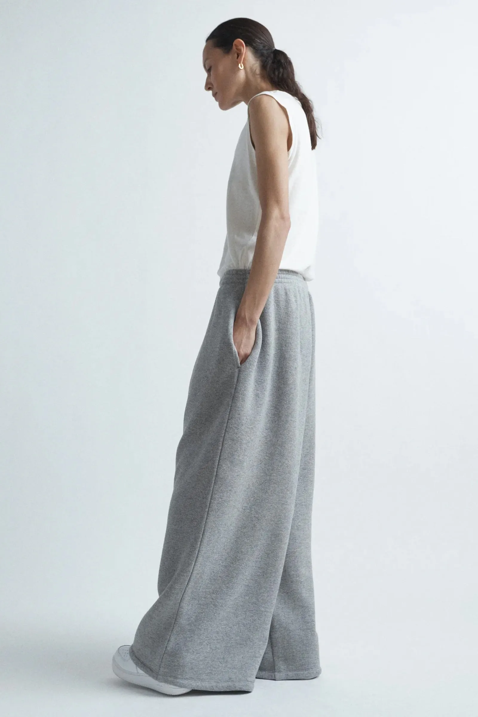 Wide Leg Cotton And Cashmere Track Pants