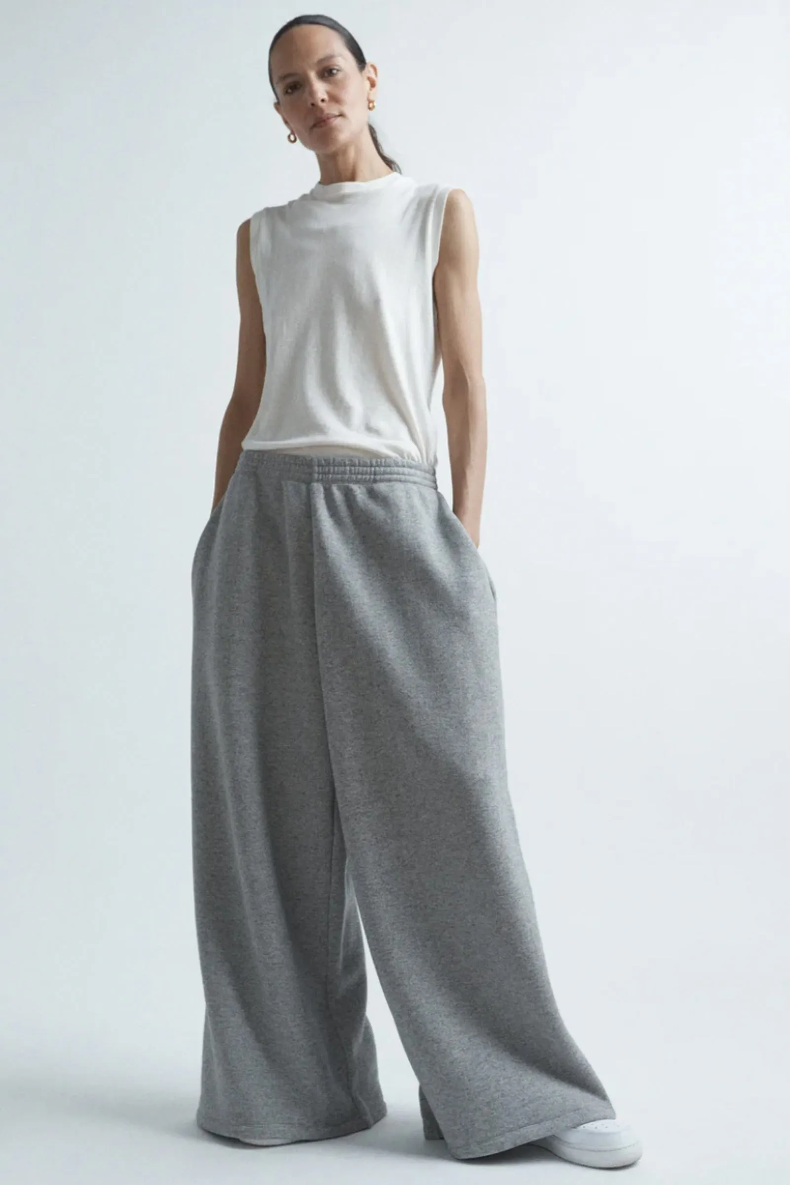 Wide Leg Cotton And Cashmere Track Pants