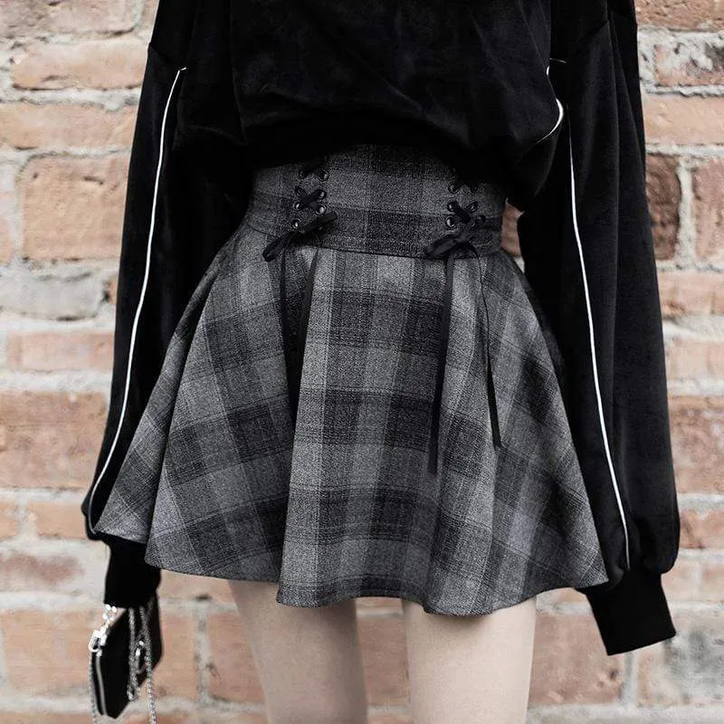 WLS Plaid Lace High Waist Up Skirt