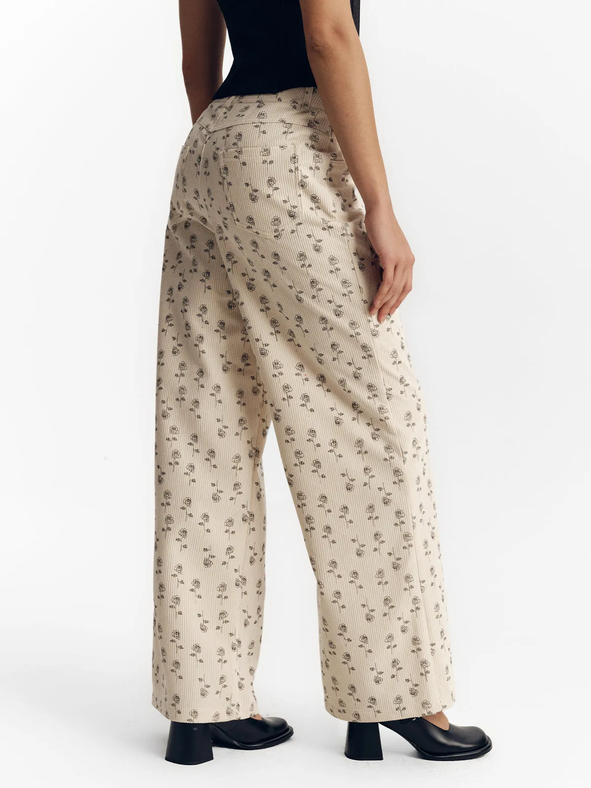 Women's Corduroy Floral Wide Leg Pants