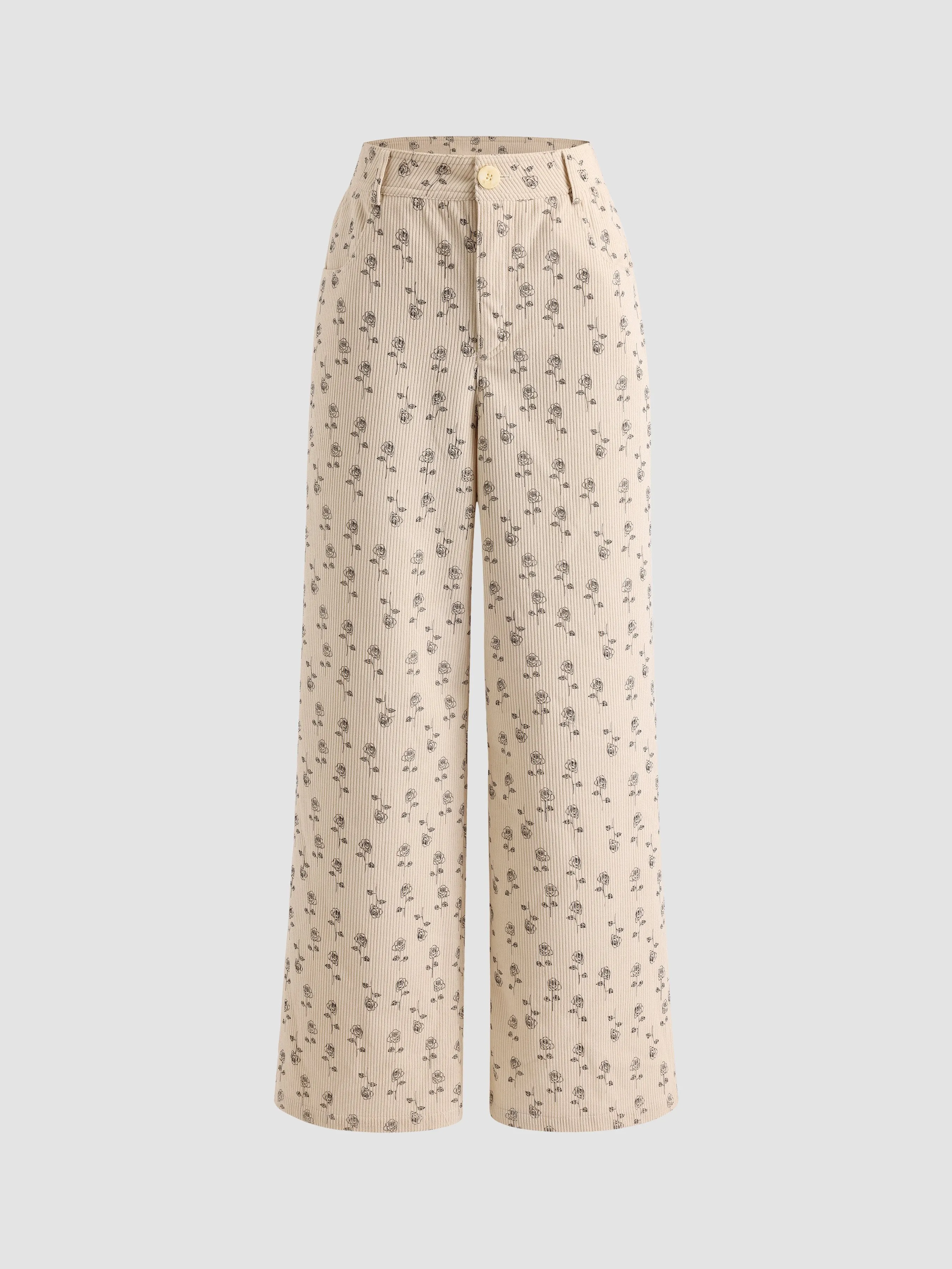 Women's Corduroy Floral Wide Leg Pants