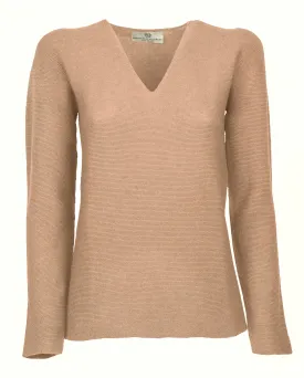 Women's Pure Cashmere Links Stitch V-Neck Camel