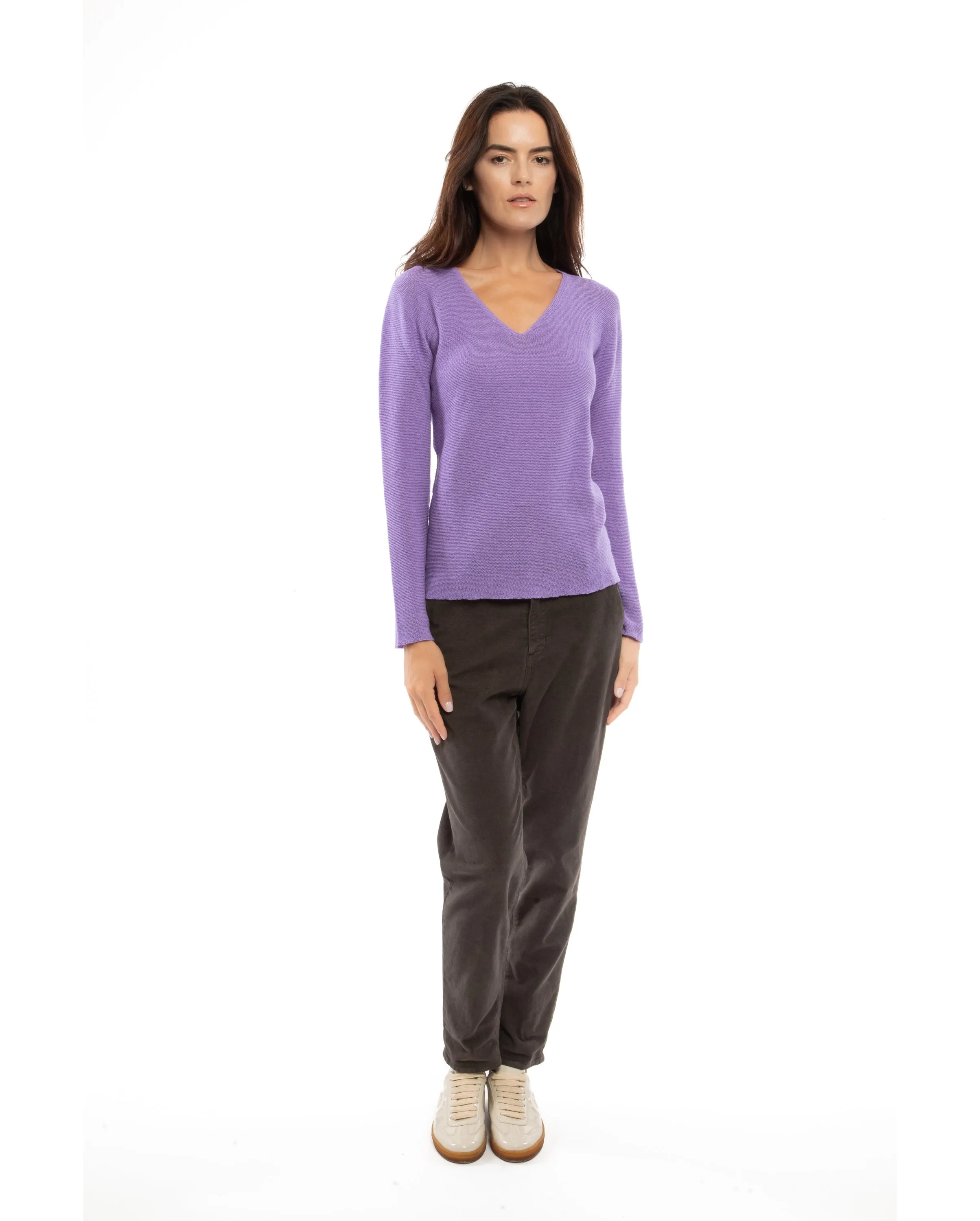 Women's Pure Cashmere Links Stitch V-Neck Camel