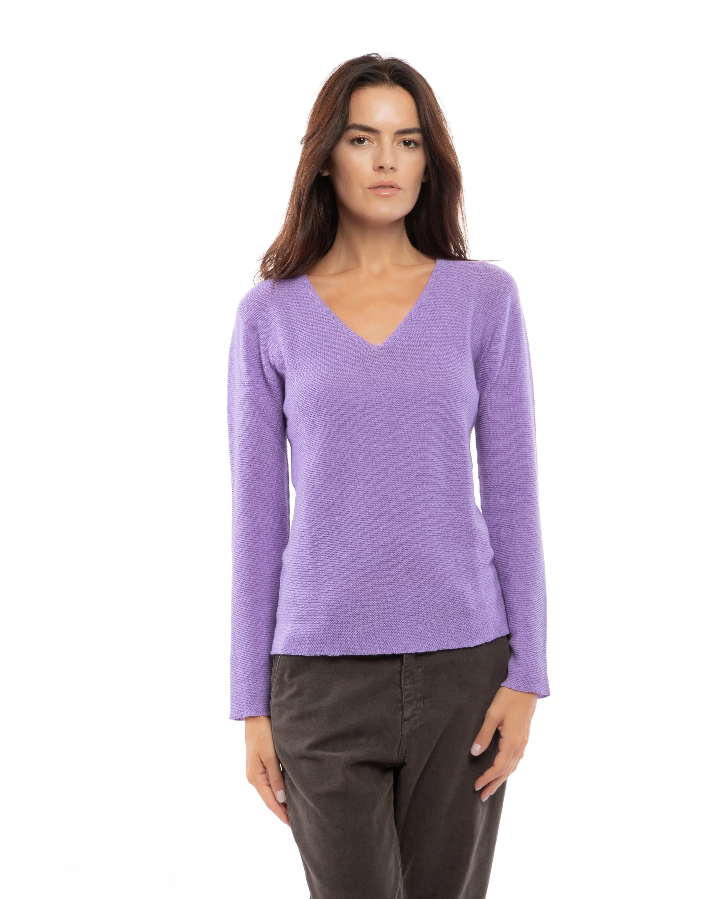 Women's Pure Cashmere Links Stitch V-Neck Camel