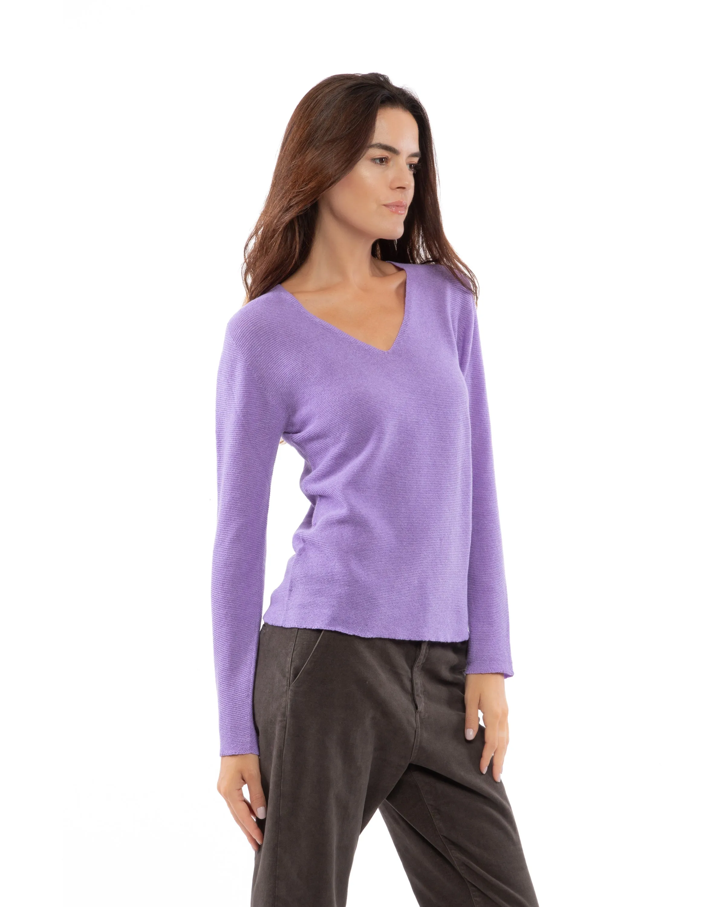 Women's Pure Cashmere Links Stitch V-Neck Camel