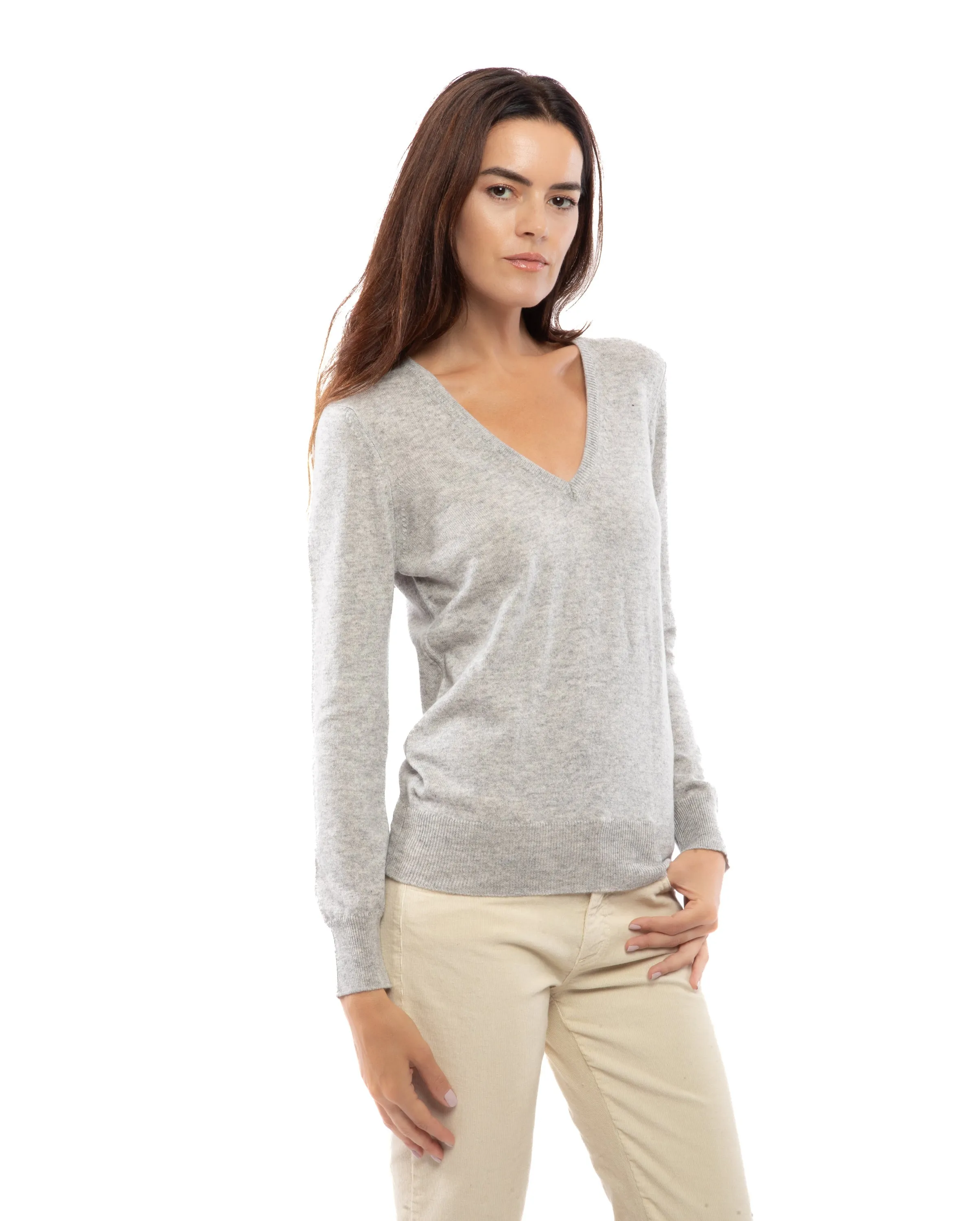 Women's Pure Cashmere V-Neck Sweater Taupe