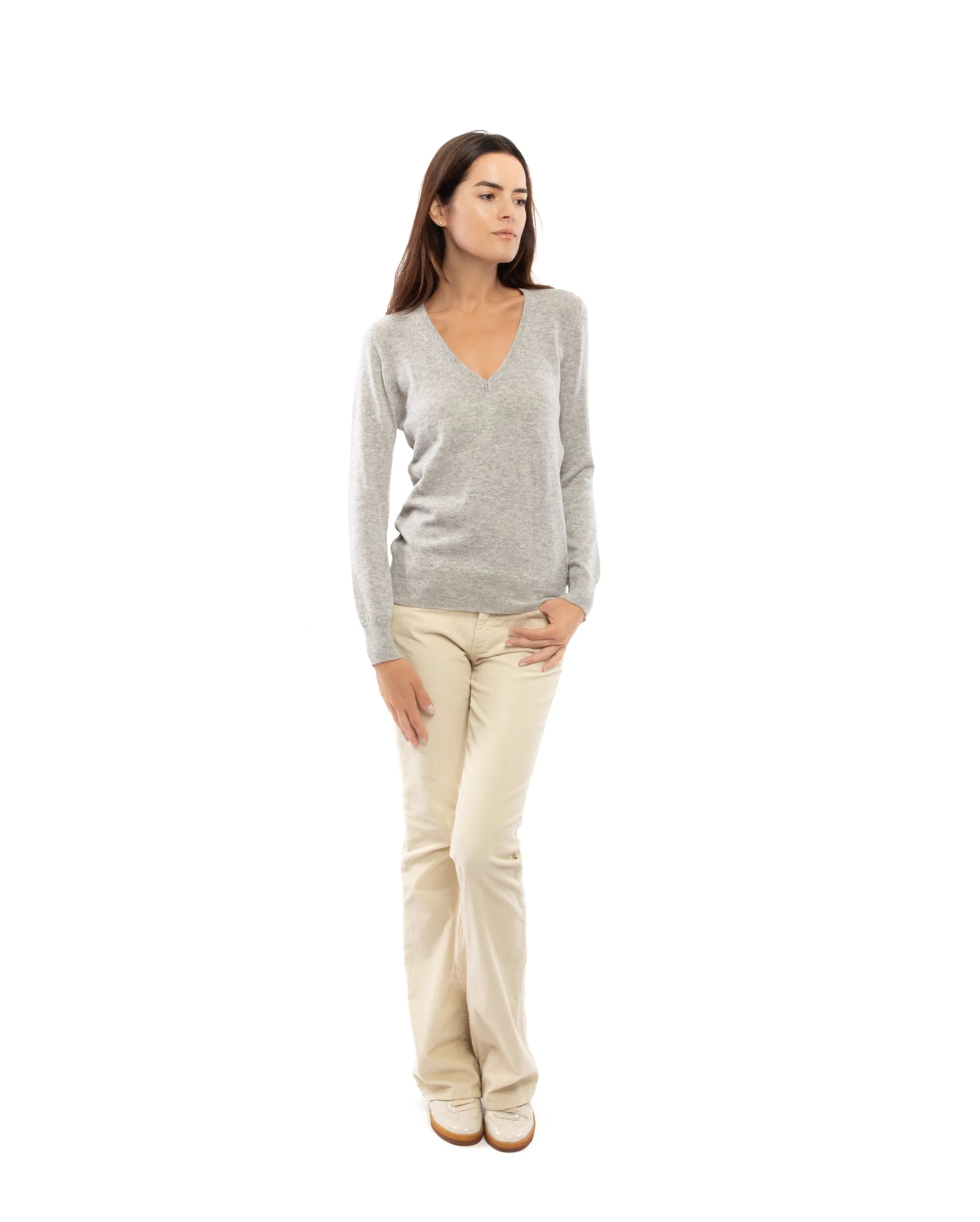 Women's Pure Cashmere V-Neck Sweater Taupe