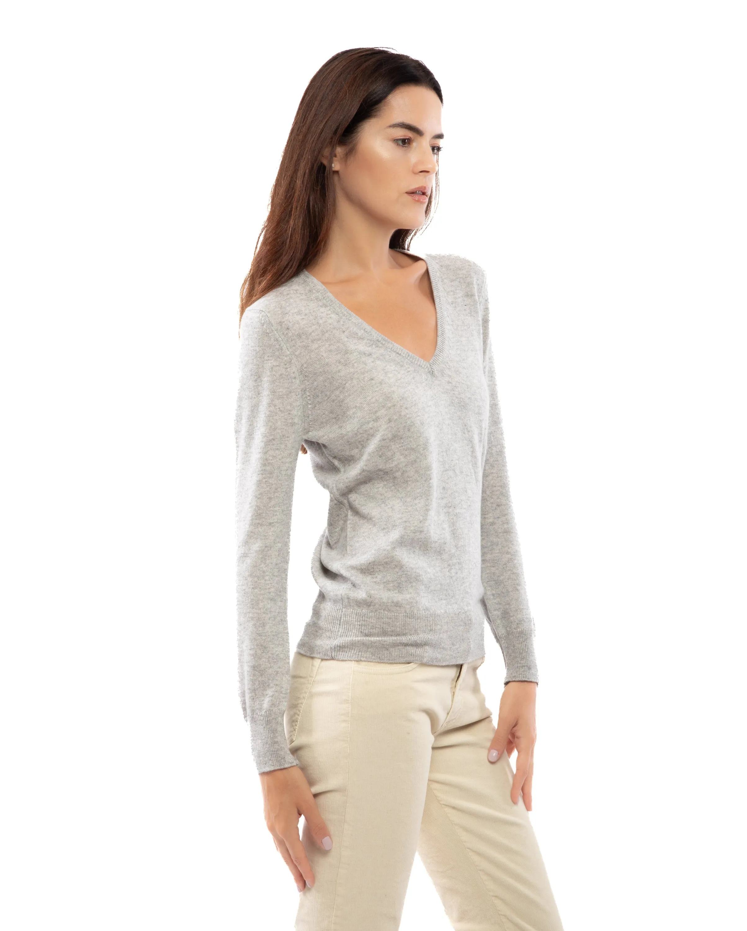 Women's Pure Cashmere V-Neck Sweater Taupe