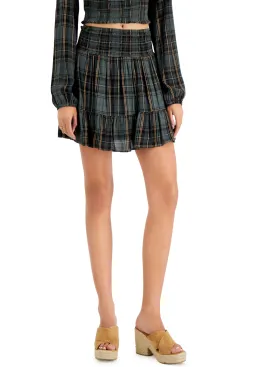 Women's Smocked Waist Ruffled Mini Skirt,Dark Green