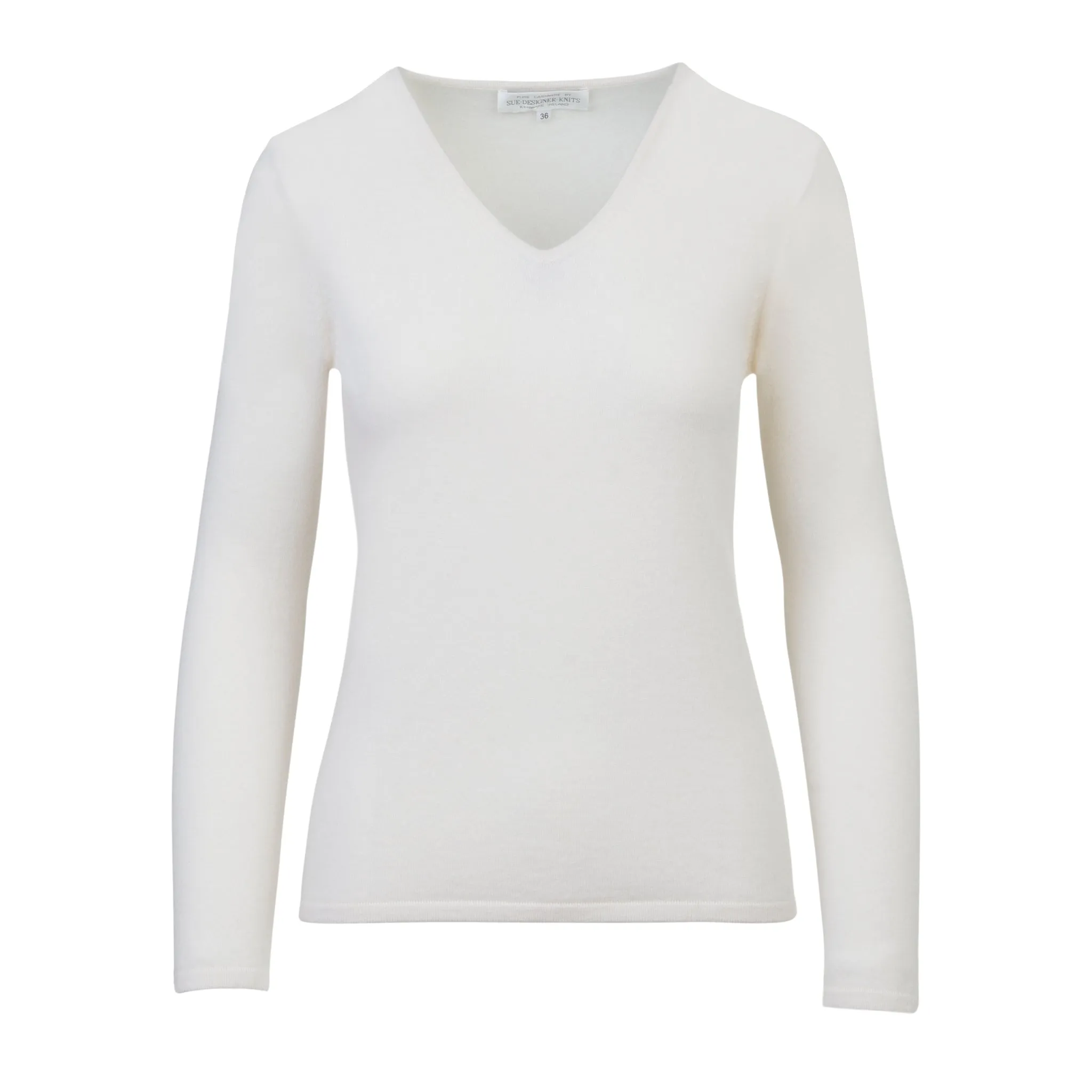 Women's V-Neck Cashmere Sweater in Winter White