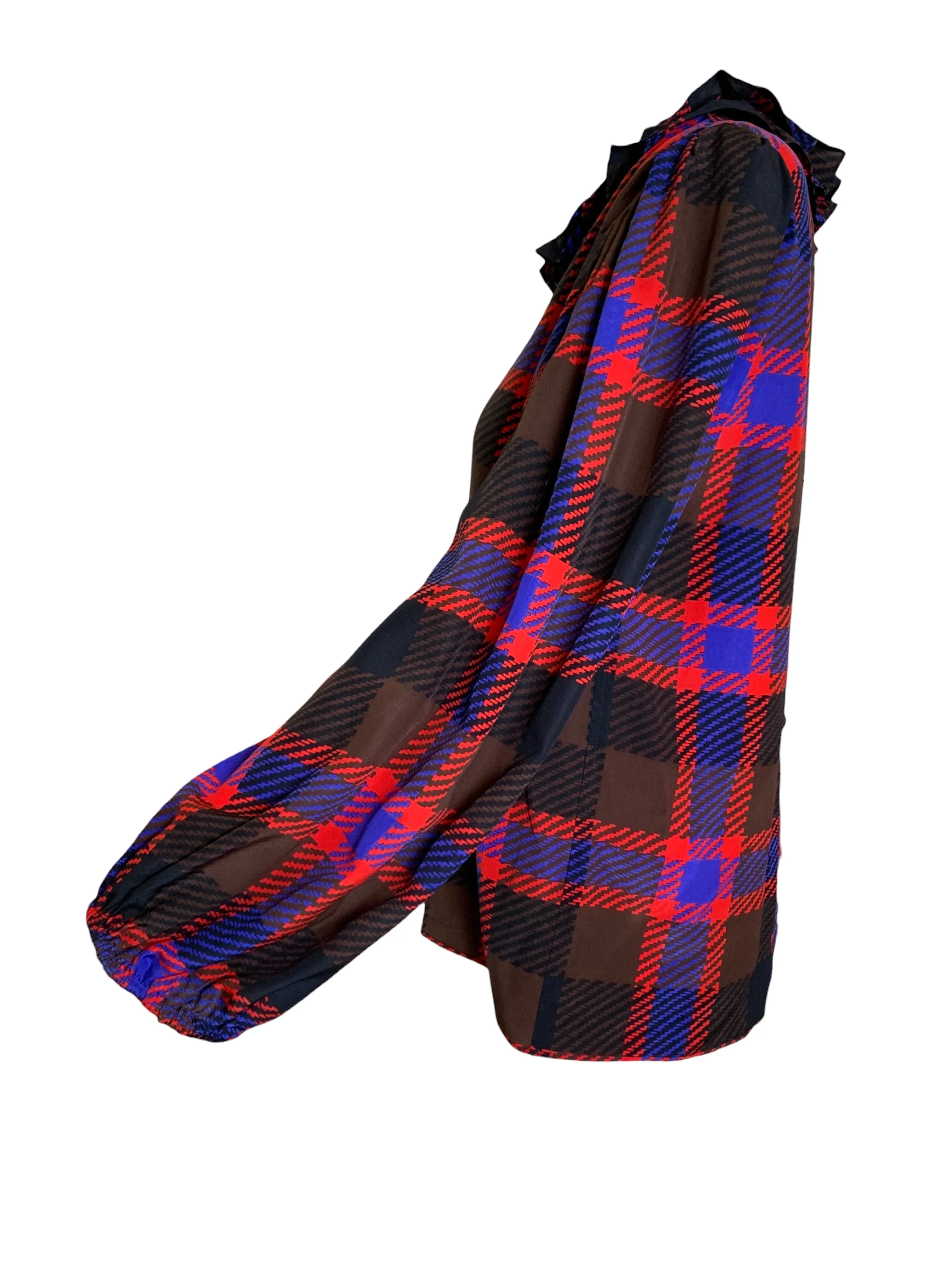 Yves Saint Laurent Rive Gauche Late '70s/ Early '80s Plaid  Silk Blouse   Pleated Wool Skirt Set